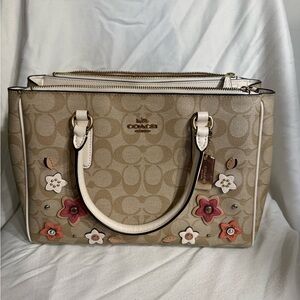 Coach Tan and Pink Floral Satchel
